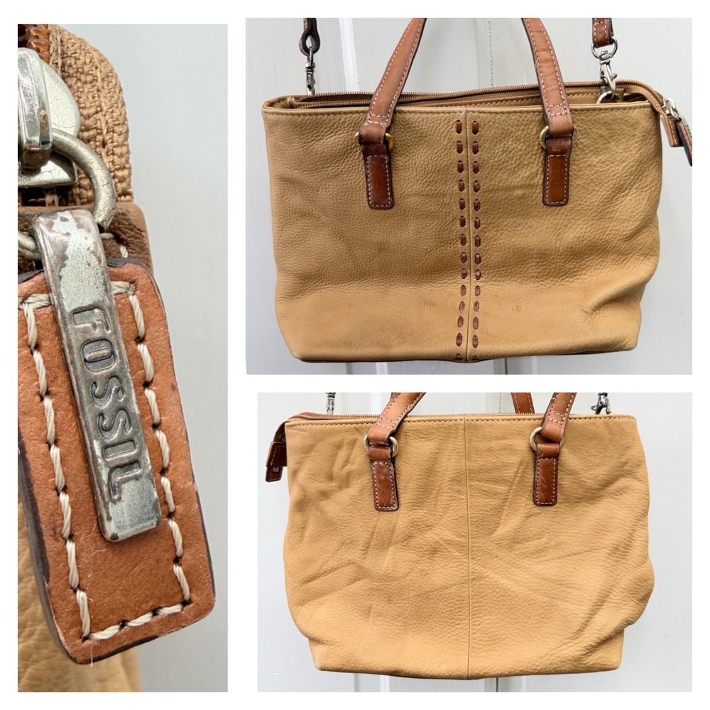 Fossil Tan Leather Crossbody Handbag Purse Removable Strap 11 x 7 x 3.5